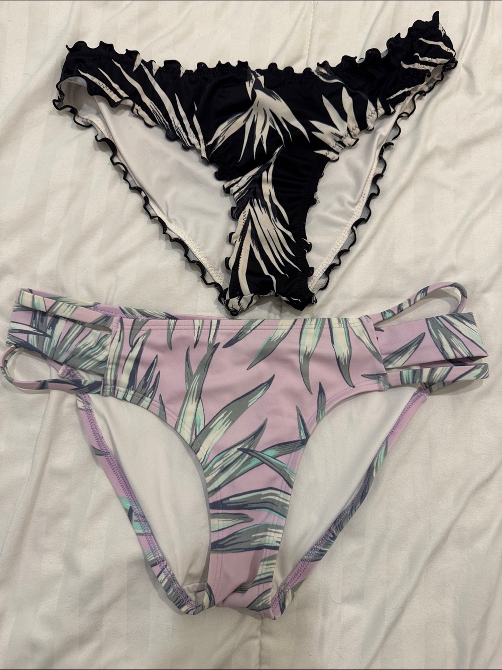 PINK Victoria's Secret Black & Lilac Tropical Bikini Bottoms